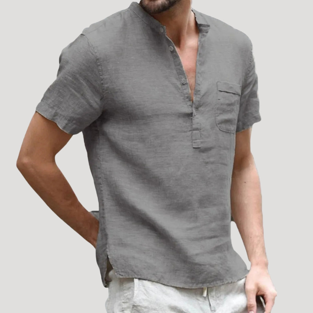Men’s Linen Style Short Sleeve Shirt V Neck Casual Top