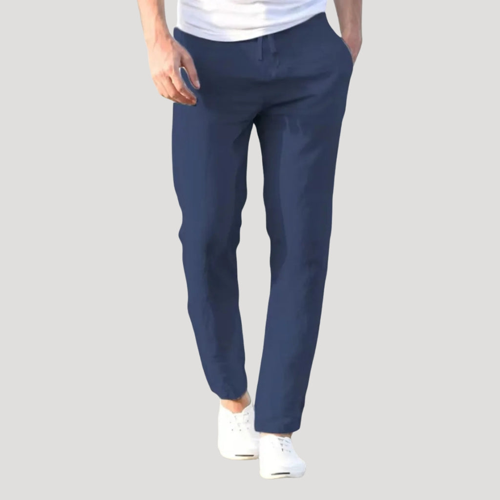 Men’s Drawstring Linen Blend Trousers Relaxed Casual Fit