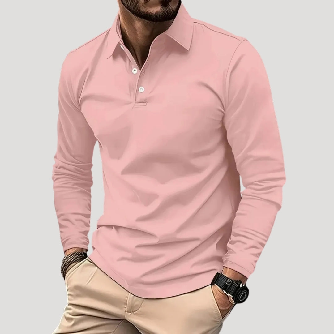 Men’s Long Sleeve Polo Shirt Casual Slim Fit Button Top