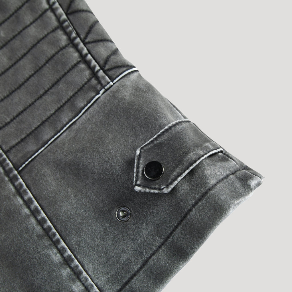 Women’s Leather Moto Jacket Zip Front Washed Gray Outerwear