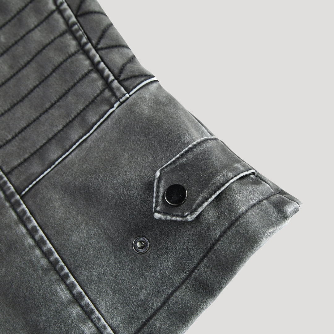 Women’s Leather Moto Jacket Zip Front Washed Gray Outerwear