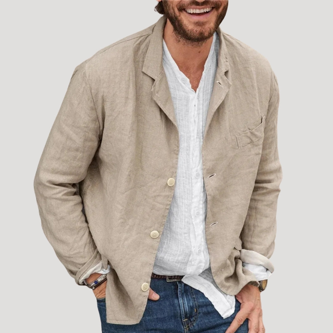 Men’s Linen Overshirt Button Up Relaxed Fit Jacket Shirt