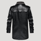 Men’s Faux Fur Collar Leather Trench Coat Longline Style