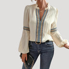 Women’s Ruffle Neck Blouse Wide Sleeve Relaxed Boho Top