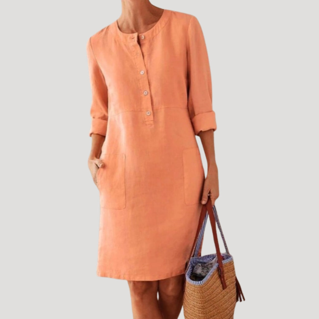 Women’s Summer Dress Casual Midi Shift Linen Pocket