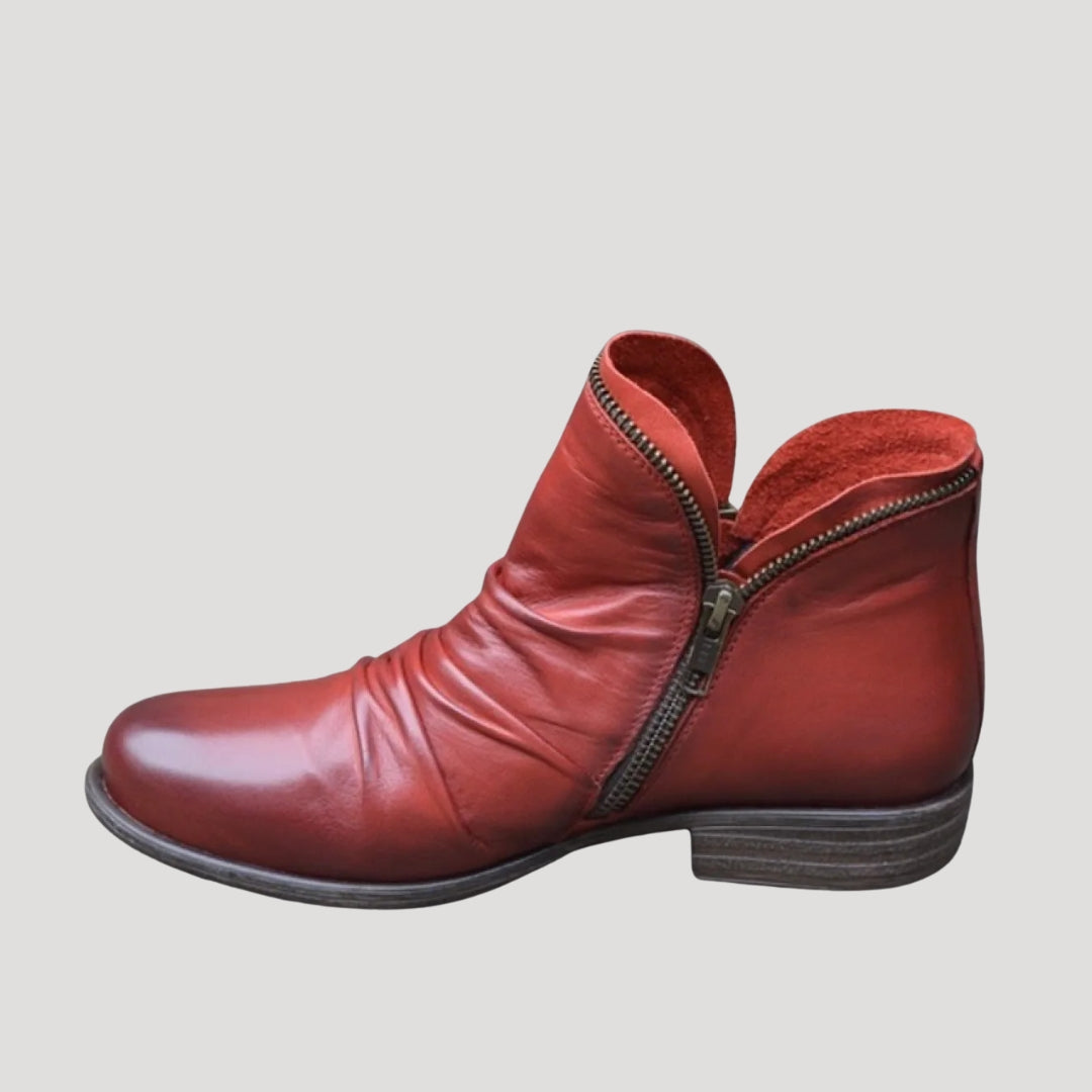 Women’s Leather Look Ankle Boots Side Zip Low Heel