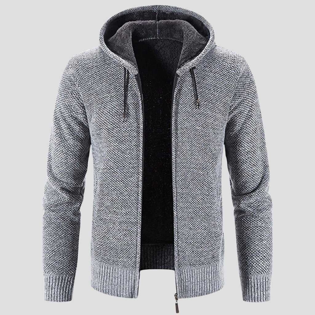 Men’s Sherpa Lined Zip Hoodie Textured Knit Jacket