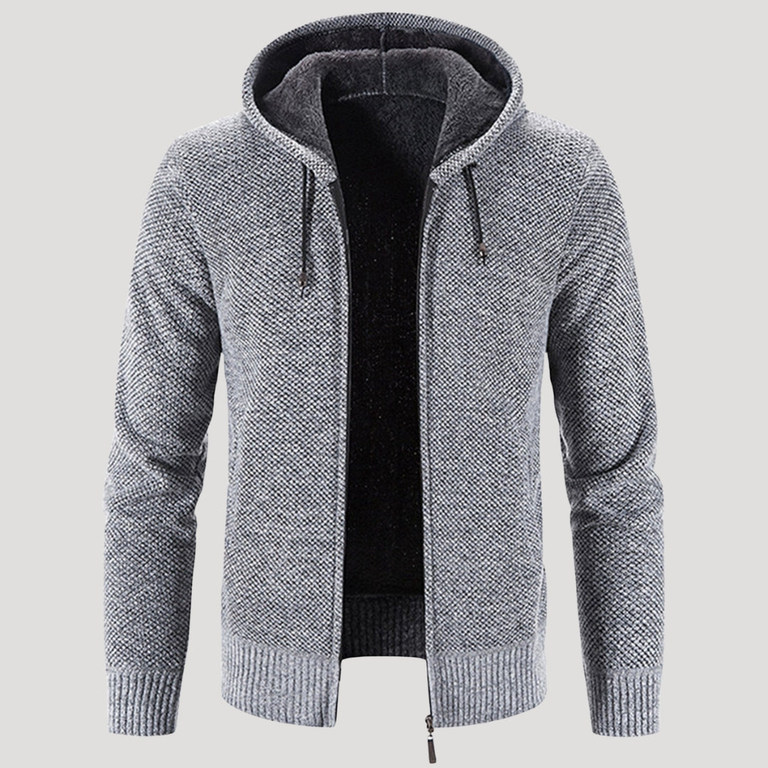 Men’s Sherpa Lined Zip Hoodie Textured Knit Jacket