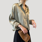 Women’s Satin Button Down Blouse Long Sleeve Shirt Top