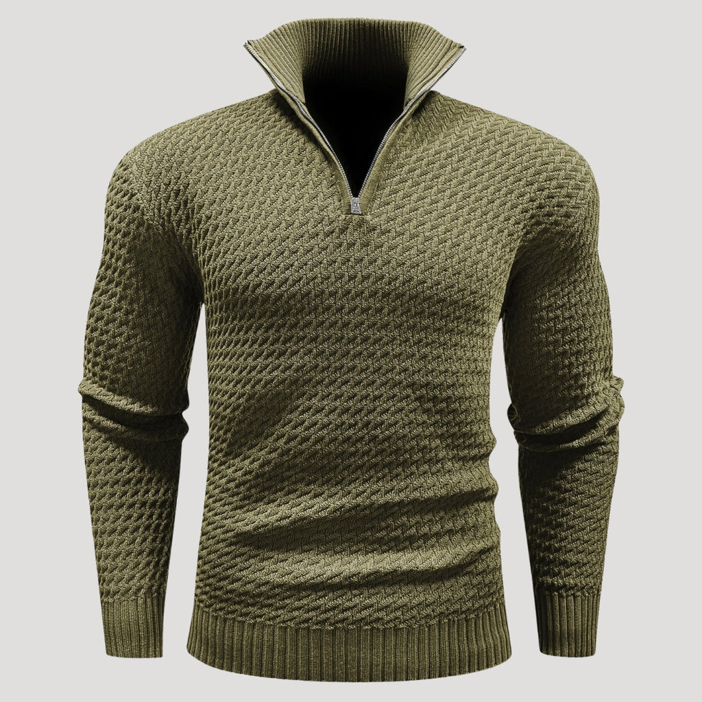Men’s Textured Quarter Zip Turtleneck Knit Pullover Sweater
