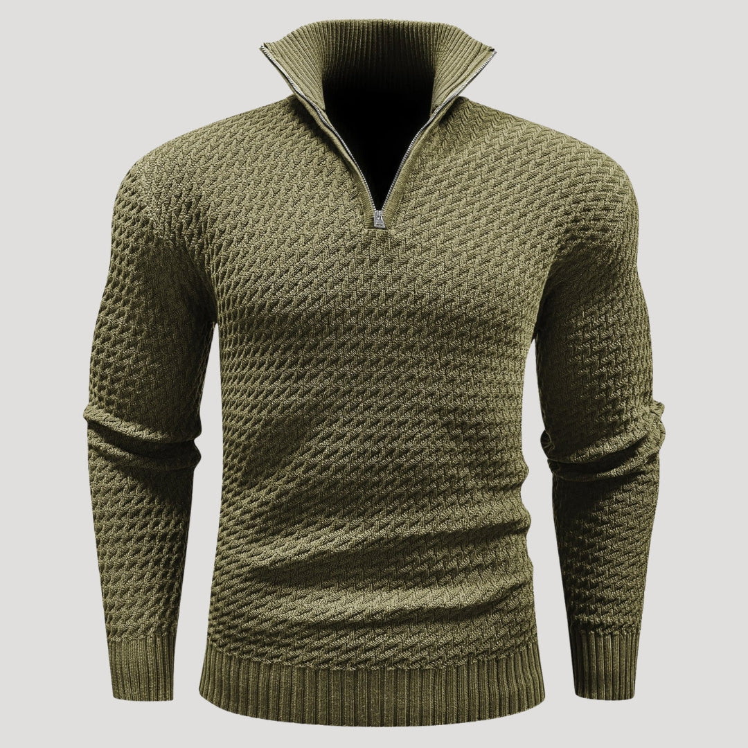 Men’s Textured Quarter Zip Turtleneck Knit Pullover Sweater