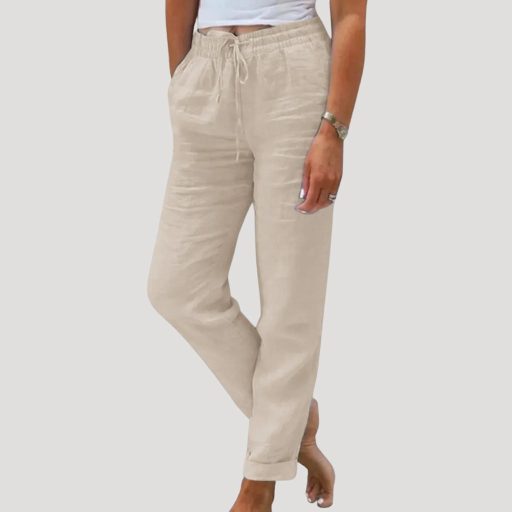 Women Linen Pants Drawstring Waist Straight Leg Fit