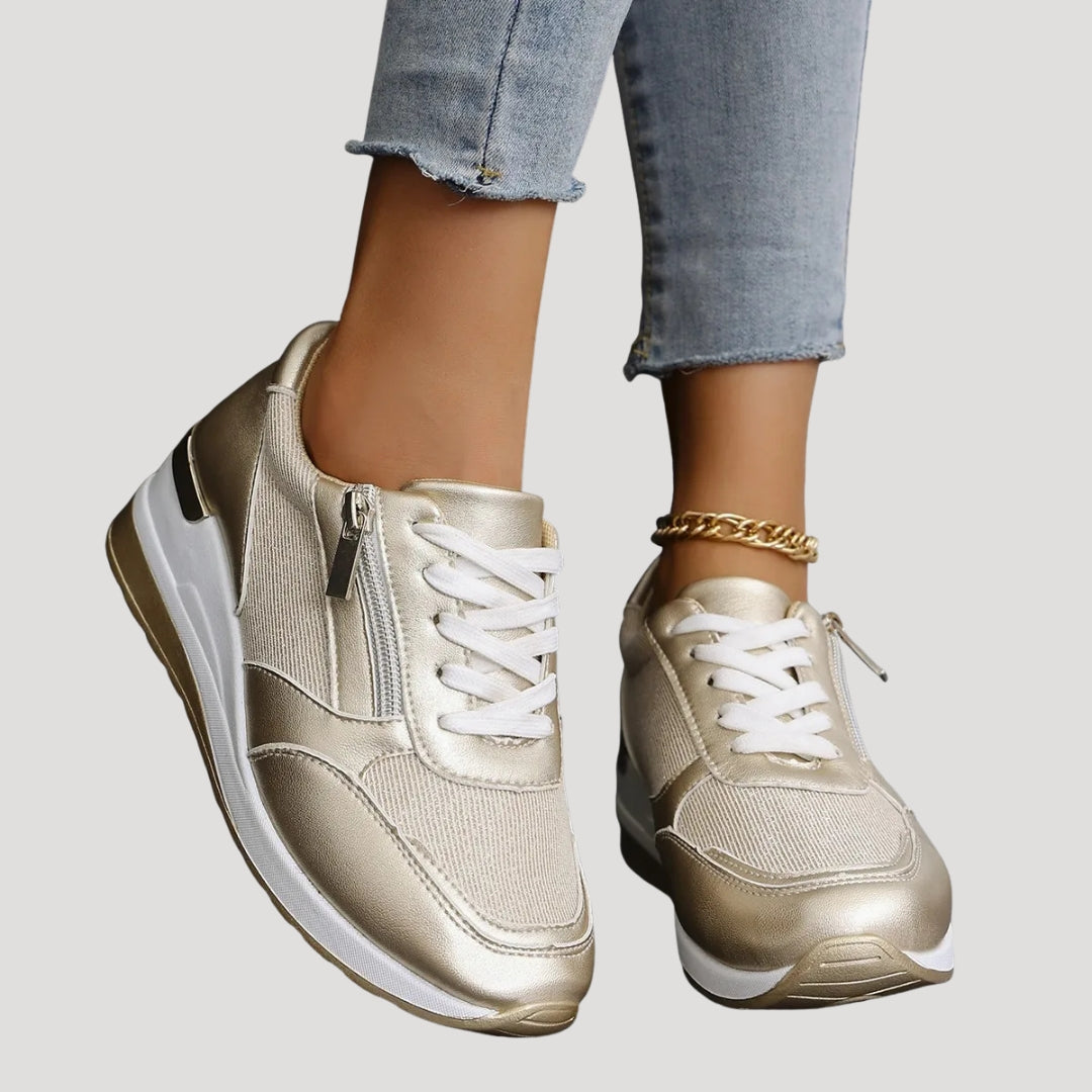 Women’s Lace Up Sneakers Side Zip Casual Platform Shoes