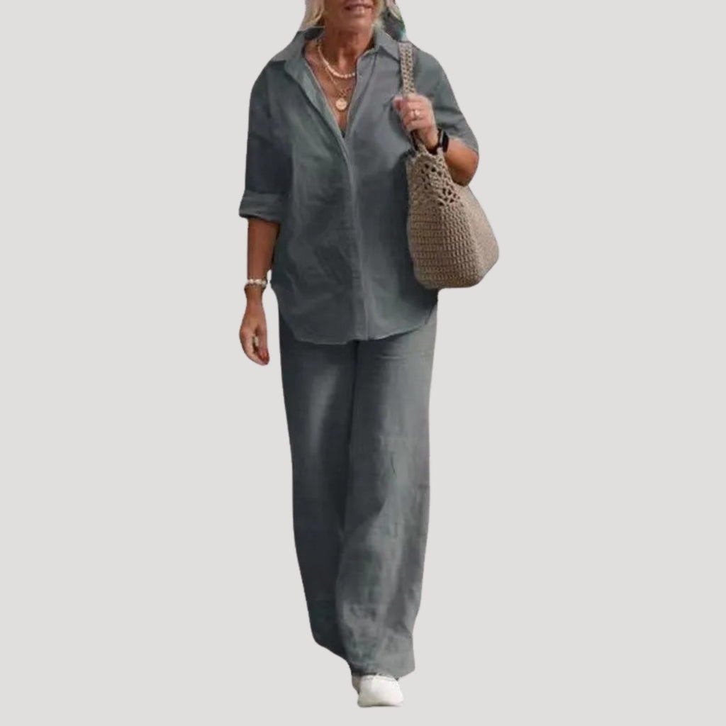 Women’s Linen Shirt and Trousers Co Ord Set Relaxed Fit Outfit