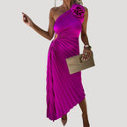 Women’s Dress Formal Cocktail Midi One Shoulder Pleated