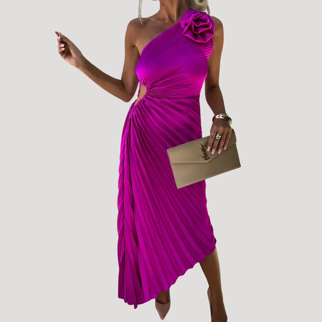 Women’s Dress Formal Cocktail Midi One Shoulder Pleated