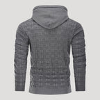 Men’s Plaid Knit Pullover Hoodie Textured Long Sleeve Sweater