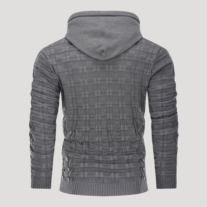 Men’s Plaid Knit Pullover Hoodie Textured Long Sleeve Sweater
