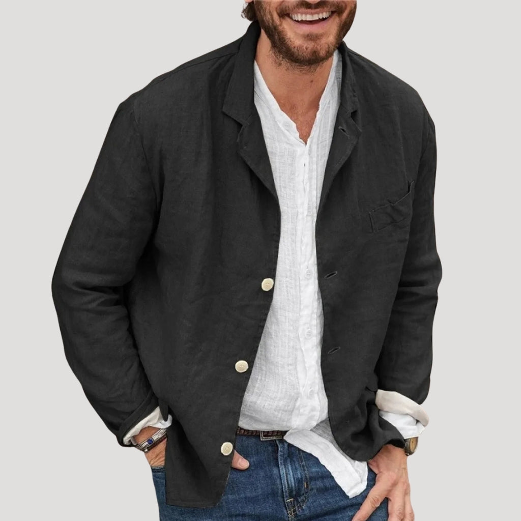 Men’s Linen Overshirt Button Up Relaxed Fit Jacket Shirt