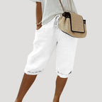 Women Linen Capri Trousers Elastic Waist Relaxed Fit