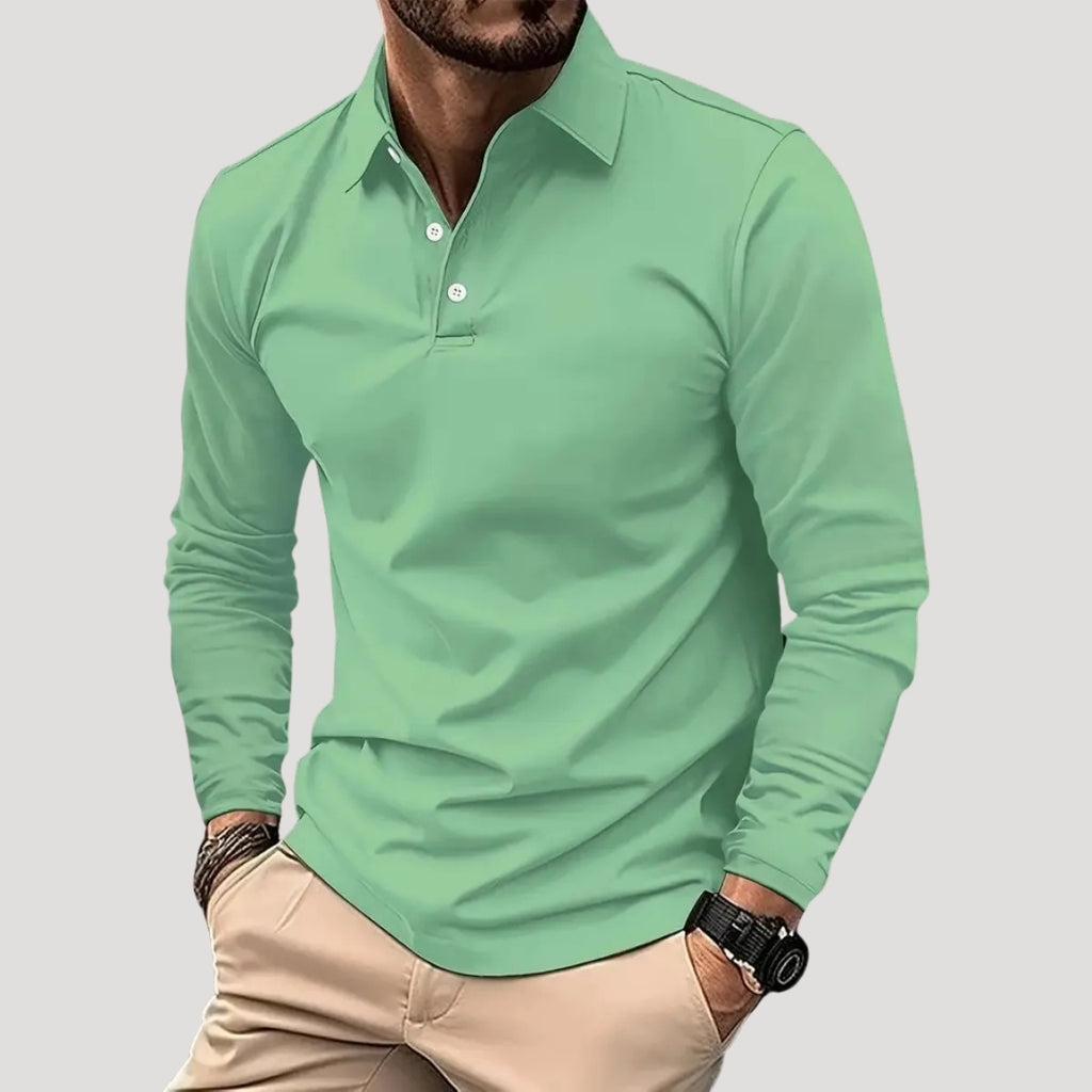 Men’s Long Sleeve Polo Shirt Casual Slim Fit Button Top