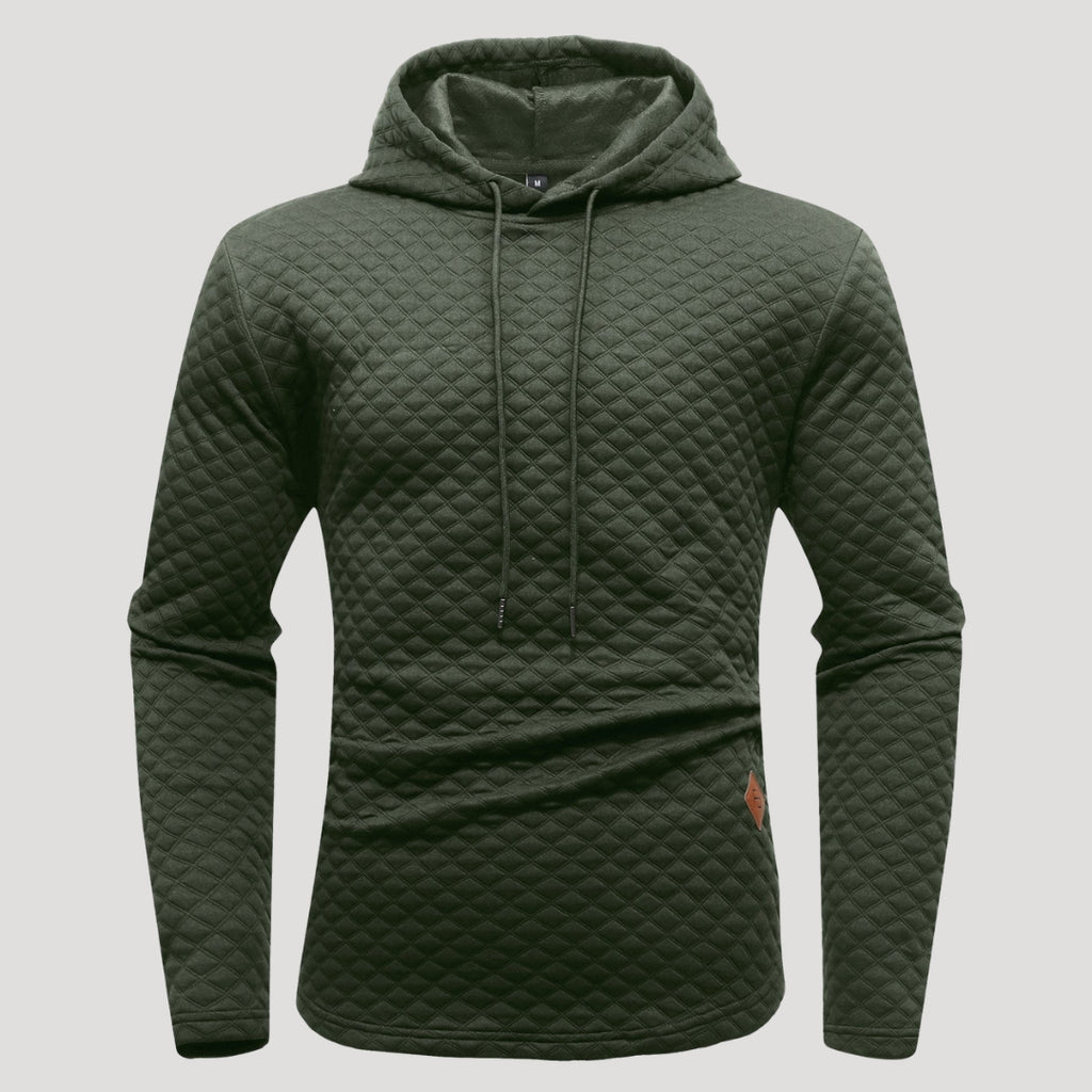 Men’s Quilted Pullover Hoodie Casual Long Sleeve Sweatshirt