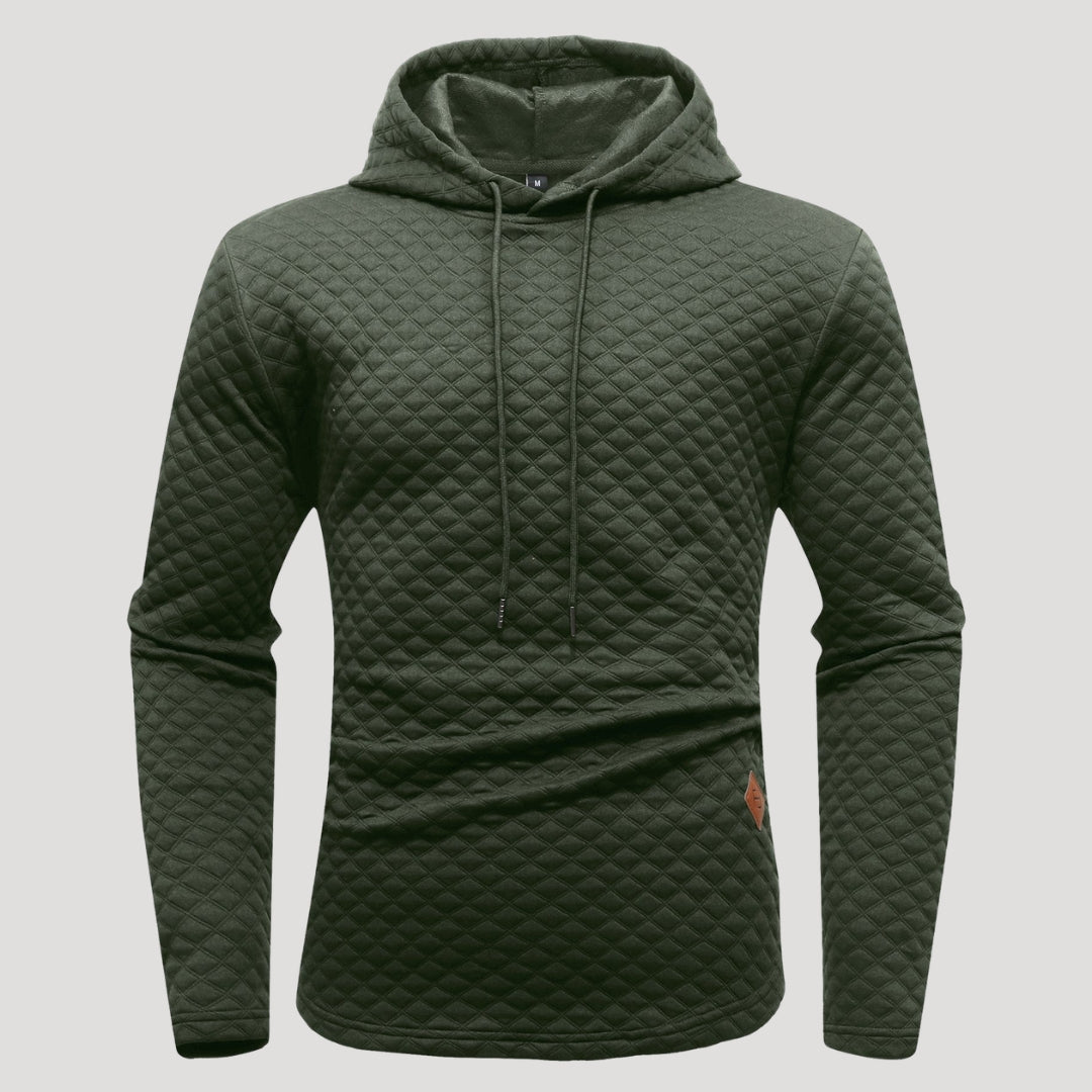 Men’s Quilted Pullover Hoodie Casual Long Sleeve Sweatshirt