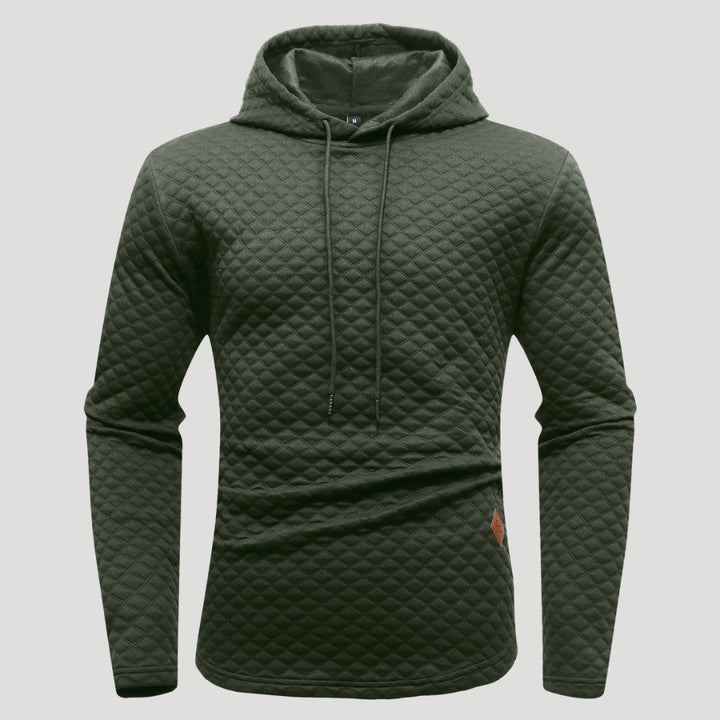 Men’s Quilted Pullover Hoodie Casual Long Sleeve Sweatshirt