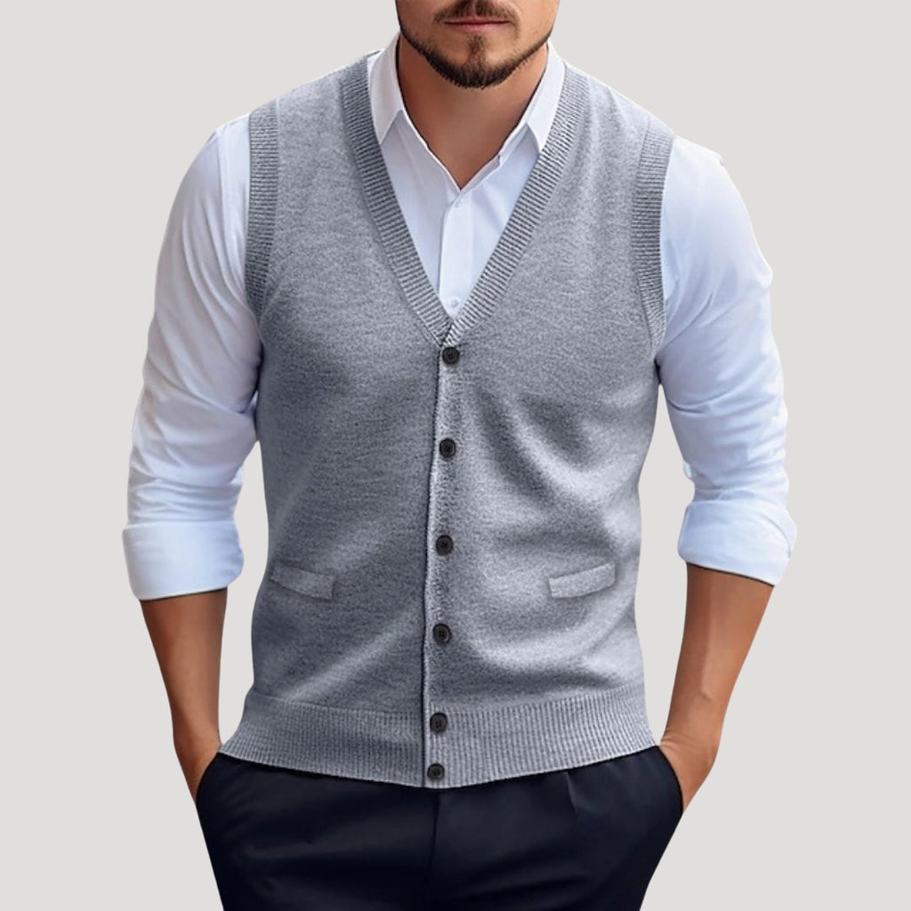 Men’s Sweater Vest Button Casual Lightweight Knit