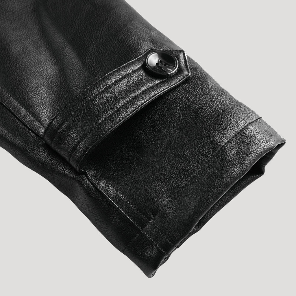 Men’s Faux Fur Collar Leather Trench Coat Longline Style