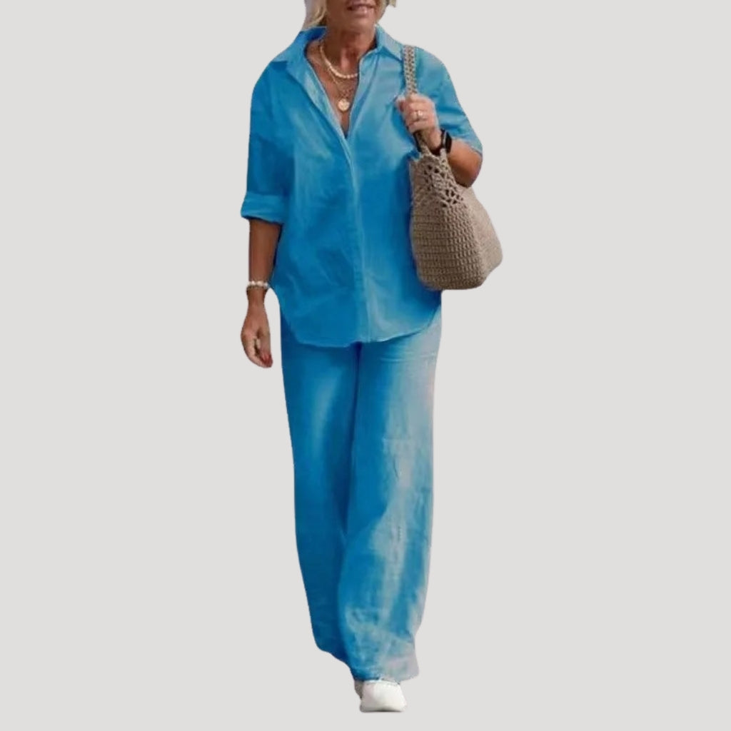 Women’s Linen Shirt and Trousers Co Ord Set Relaxed Fit Outfit