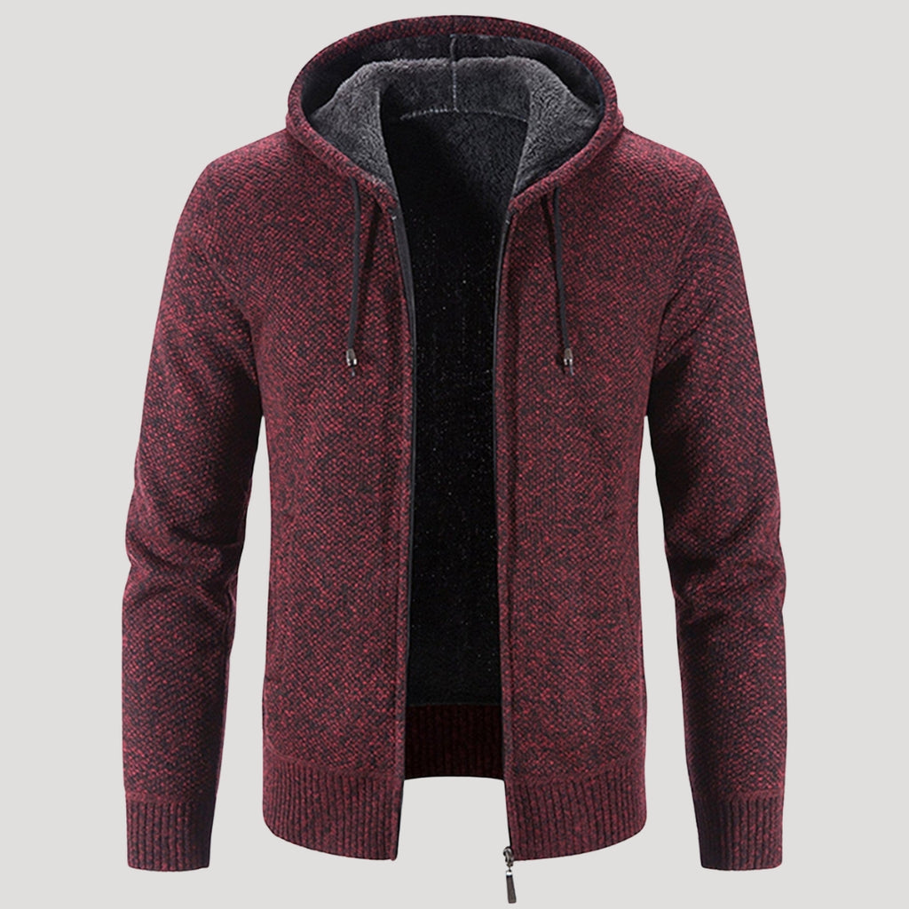 Men’s Sherpa Lined Zip Hoodie Textured Knit Jacket