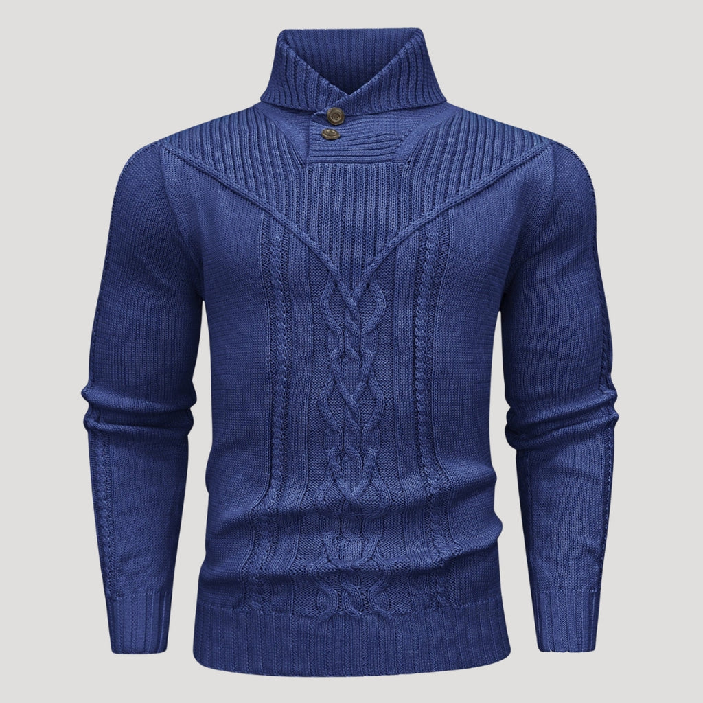 Men’s Cable Knit Shawl Collar Sweater Casual Pullover