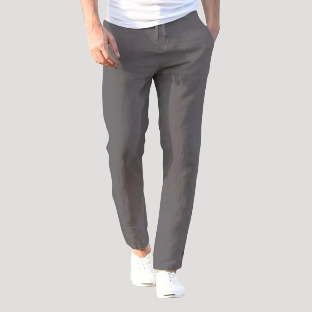 Men’s Drawstring Linen Blend Trousers Relaxed Casual Fit