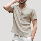 Men’s Linen Style Short Sleeve Shirt V Neck Casual Top