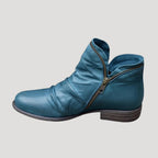 Women’s Leather Look Ankle Boots Side Zip Low Heel