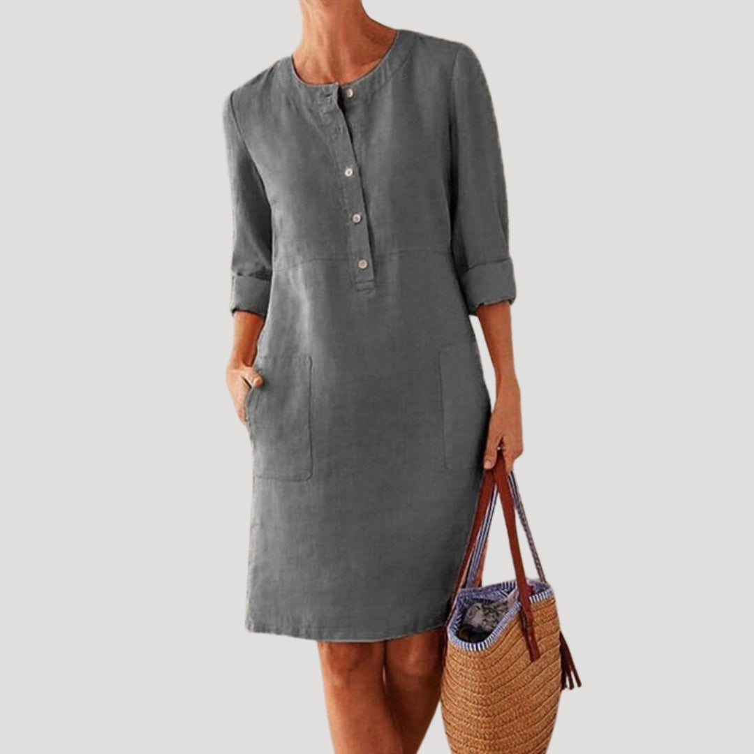 Women’s Summer Dress Casual Midi Shift Linen Pocket