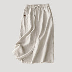 Women’s Linen Long Skirt Elastic Waist Button Front Pockets