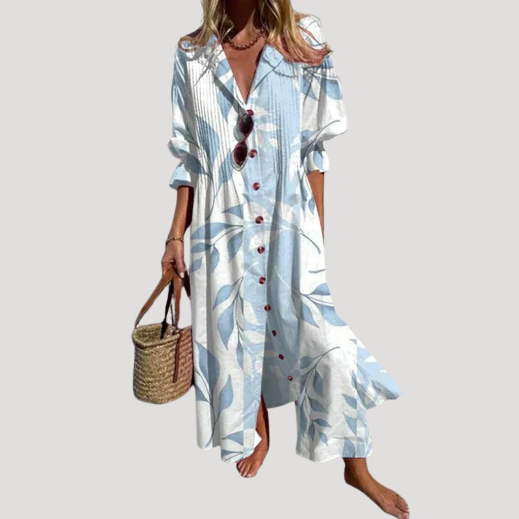 Women’s Summer Dress Maxi Casual Shirt Printed Button