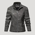Women’s Leather Moto Jacket Zip Front Washed Gray Outerwear
