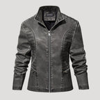 Women’s Leather Moto Jacket Zip Front Washed Gray Outerwear