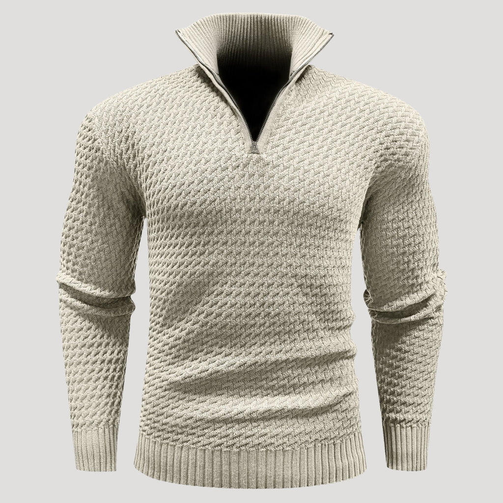 Men’s Textured Quarter Zip Turtleneck Knit Pullover Sweater