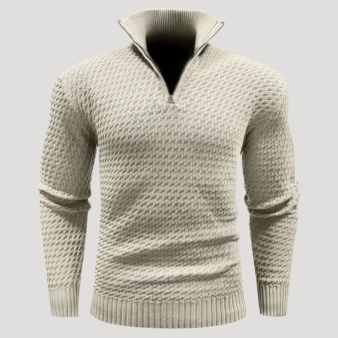 Men’s Textured Quarter Zip Turtleneck Knit Pullover Sweater