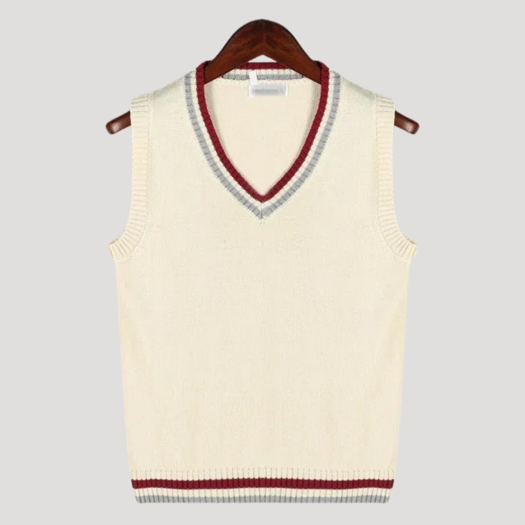 Men’s Sweater Vest Knit V Neck Sleeveless Preppy Striped