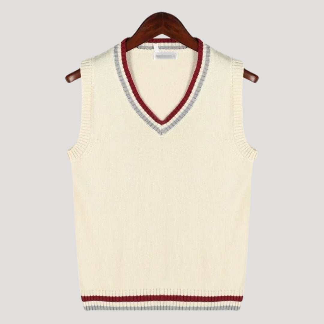 Men’s Sweater Vest Knit V Neck Sleeveless Preppy Striped