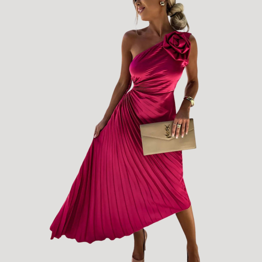 Women’s Dress Formal Cocktail Midi One Shoulder Pleated