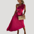 Women’s Dress Formal Cocktail Midi One Shoulder Pleated