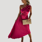 Women’s Dress Formal Cocktail Midi One Shoulder Pleated