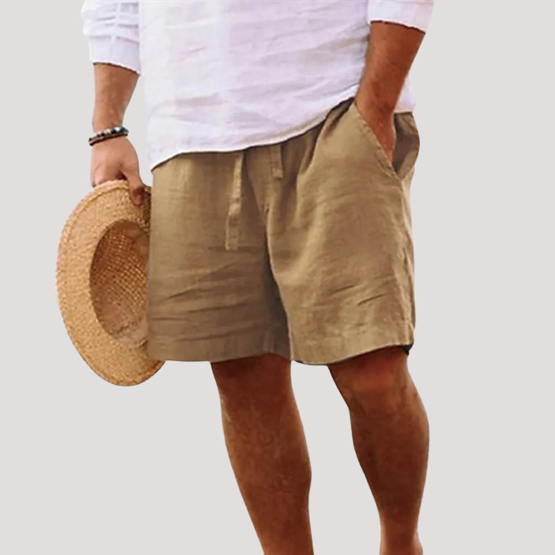 Men Linen Shorts Drawstring Waist Relaxed Fit