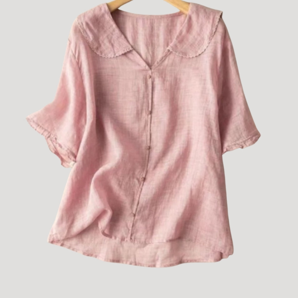 Women’s Blouse Short Sleeve Button Front V Neck Loose